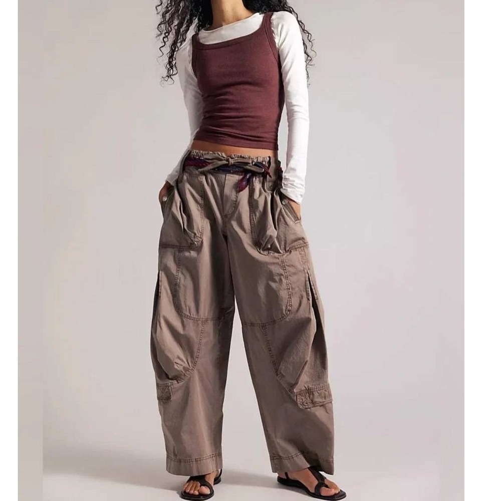 Free People Onset Pull On Cargo Pant Small Brown Baggy Barrel Parachute Utility